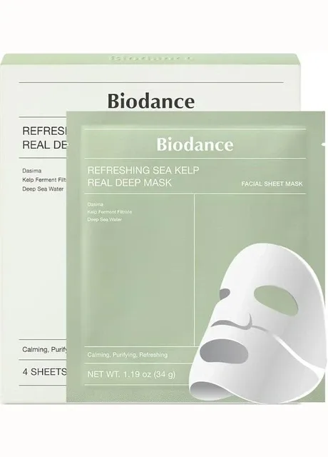 Нічна гідрогелева маска Refreshing Sea Kelp Real Deep Mask 34 г х 4 шт Biodance (335057203)