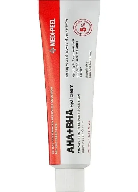 Крем пілінг для обличчя відновлювальний з кислотами 30 мл Medi Peel AHA BHA 28 Days Hyal Cream Medi-Peel (367585904)