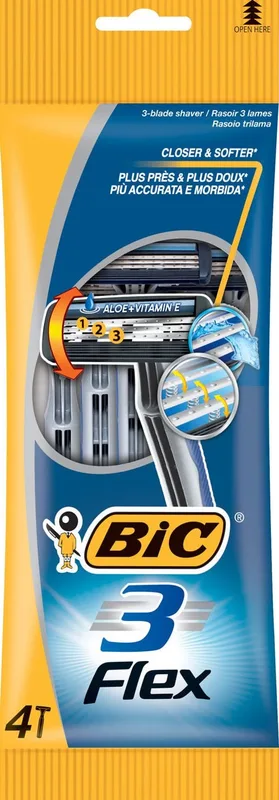 Бритва BIC 3 з трьома фіксованими лезами у м'якій упаковці 4 шт.