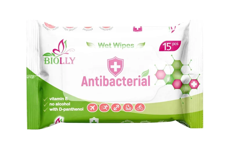 Вологі серветки антибактеріальні Biolly Antibacterial 15 шт. (000005130)