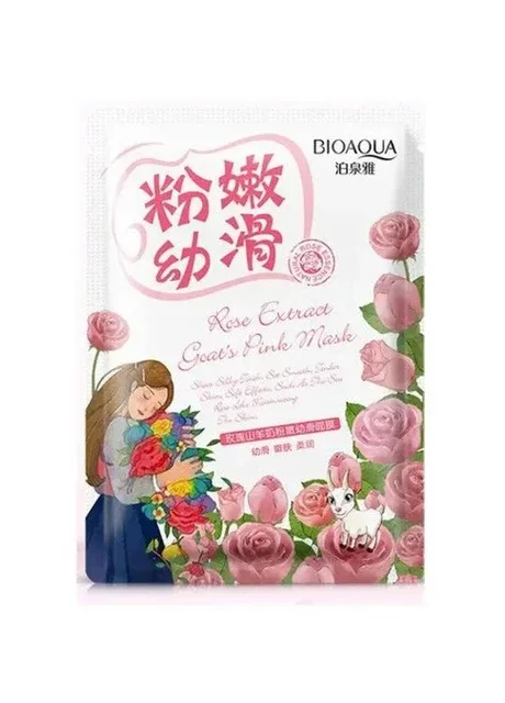 Тканинна маска з козячим молоком та екстрактом троянди Rose Extract Goats Pink Mask, 30 г Bioaqua (258756220)