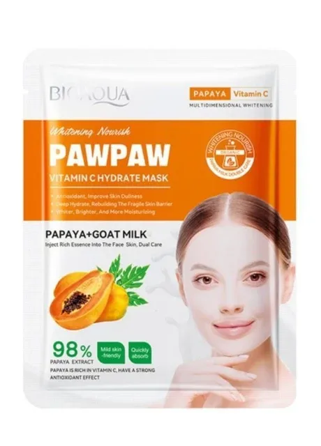 Тканинна маска для обличчя з екстрактом папаї та молока Pawpaw Vitamin C Hydrate Mask, 25 г Bioaqua (379778657)