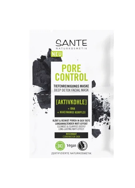 БІО-Маска PORE CONTROL для глибокого очищення обличчя з Активованим вугіллям та BHA-кислотою 2*4мл Sante (322035167)