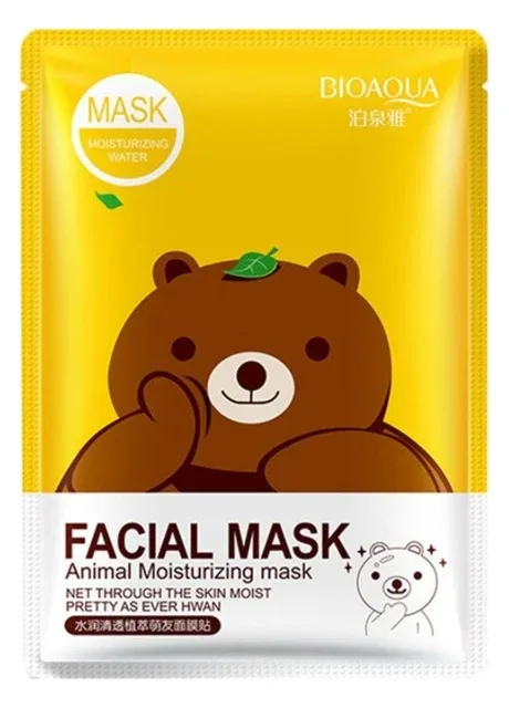Тканинна маска для обличчя з екстрактом зеленого чаю Animal Refreshing Plant Friends Facial Mask, 30 мл Bioaqua (277755844)