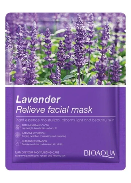 Тканинна маска для обличчя з екстрактом лаванди Lavander Relieve Facial Mask, 25 мл Bioaqua (278260532)