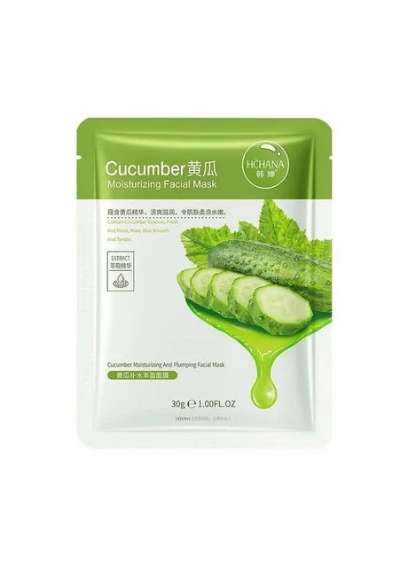 Маска для обличчя Moisturizing Facial Mask Cucumber огіркова тканинна 17 шт. Hchana (336200618)
