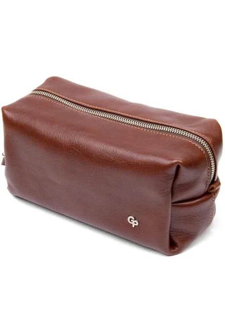 Шкіряна чоловіча косметичка 11418 з ручкою 24х11х11 см коричнева Grande Pelle (396895090)
