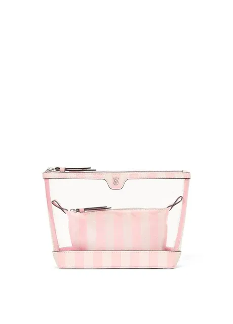 Набір косметичок 2-Piece Makeup Bag, 2 в 1 в Рожеву смужку Victoria's Secret (365241731)
