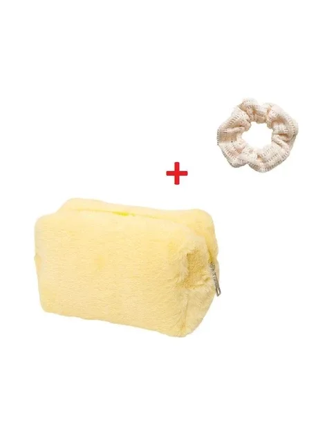 Плюшева Косметичка Пухнаста Yellow + Подарунок Гумка для волосся (AN0103542) ANbeauty (394226073)