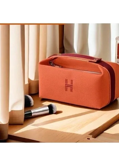 Яскрава ефектна текстильна зручна косметичка органайзер у стилі Hermès оранжева No Brand (324796282)