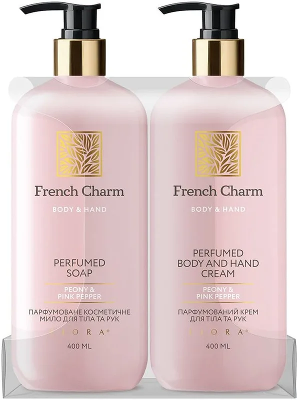 Набір Liora French Charm Peony & Pink Pepper (Мило для тіла 400 мл + Крем для тіла 400 мл) 1 шт.
