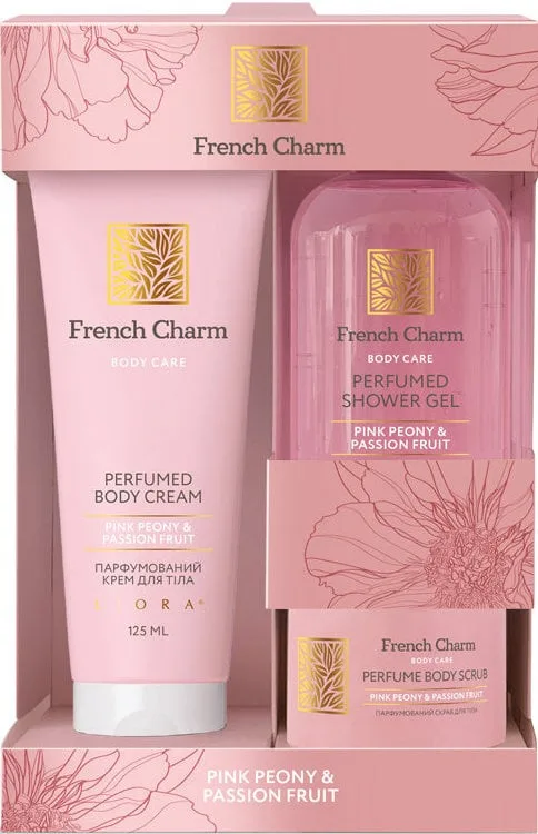 Набір Liora Pink Peony & Passion Fruit (Гель для душу 200 мл + Скраб 80 мл + Крем для тіла 125 мл) 1 шт.
