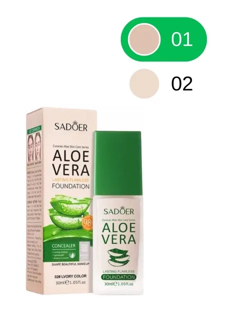Тональний крем для обличчя з екстрактом алое Aloe Vera Lasting Flawless Foundation (01 - Бежевий натуральний), 30 мл SADOER (377733789)