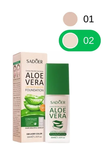 Тональний крем для обличчя з екстрактом алое Aloe Vera Lasting Flawless Foundation (02 - Бежевий світлий), 30 мл SADOER (377733806)