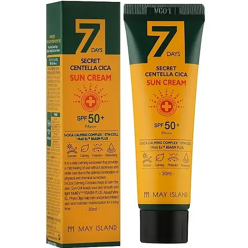 Сонцезахисний крем для обличчя з центелою May Island 7 Days Secret Centella Cica Sun Cream SPF 50 30 мл