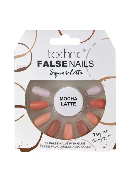 Накладні нігті із клеєм Cosmetics False Nails Squareletto "Mocha Latte" Technic (301417114)