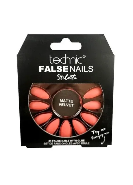 Накладні нігті із клеєм Cosmetics False Nails Stiletto "Coral Matte Velvet" Technic (301417111)