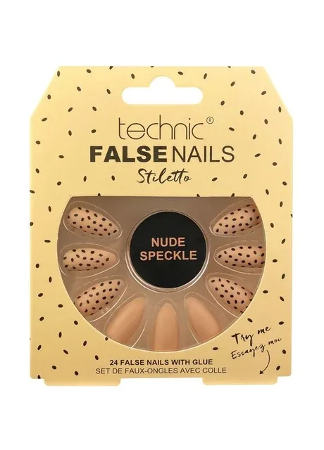 Накладні нігті із клеєм Cosmetics False Nails Stiletto "Nude Speckle" Technic (301417108)