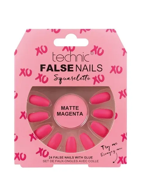 Накладні нігті із клеєм Cosmetics False Nails Squareletto "Matte Magenta" Technic (301417107)