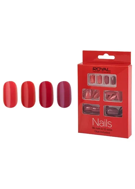 96 Накладних нігтів в комплекті із клеєм Cosmetics 96 Glue-On Nail Tips "Red" Royal (301417155)