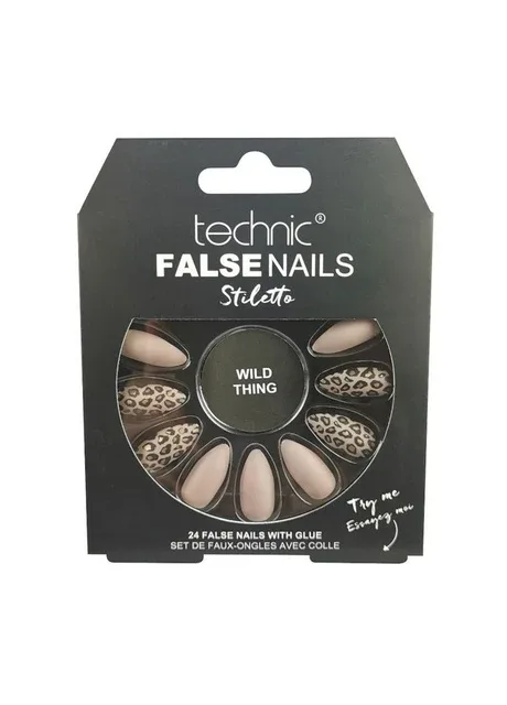 Накладні нігті із клеєм Cosmetics False Nails Stiletto "Wild Thing" Бежевий 24 шт. Technic (292128886)