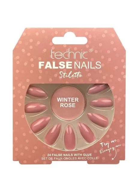 Накладні нігті із клеєм Cosmetics False Nails Stiletto "Winter Rose" Technic (301417093)