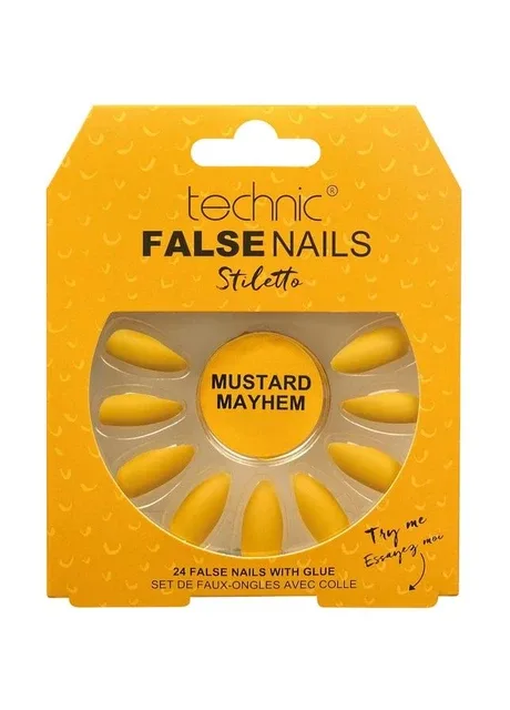 Накладні нігті із клеєм Cosmetics False Nails Stiletto "Mustard Mayhem" Technic (301417094)