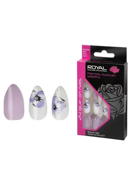 Накладні нігті в комплекті із клеєм Cosmetics 24 Glue-On Nails "Friends Forever Stiletto Nail Tips" Royal (301417118)