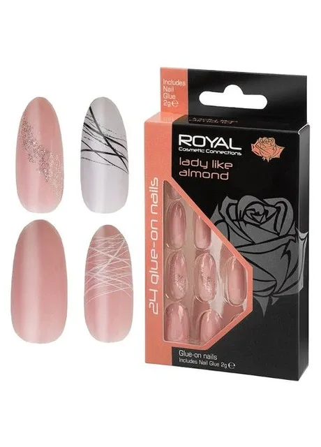 Накладні нігті в комплекті із клеєм Cosmetics 24 Glue-On Nail Tips "Lady Like Almond" Royal (301417149)