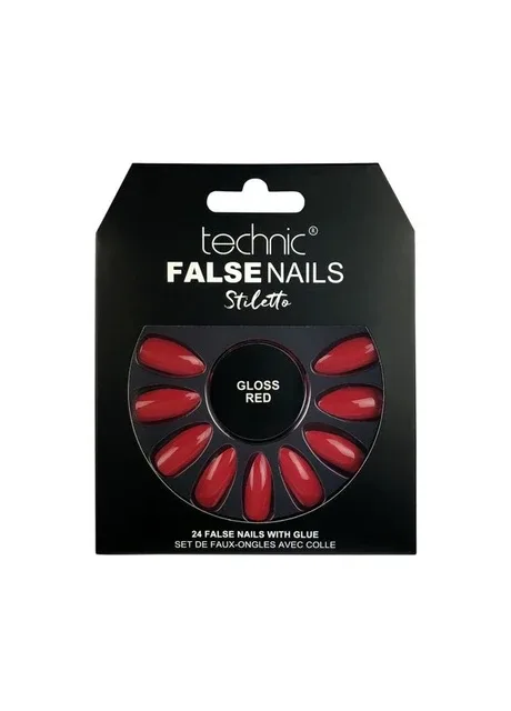 Накладні нігті із клеєм Cosmetics False Nails Stiletto "Gloss Red" Technic (301417098)