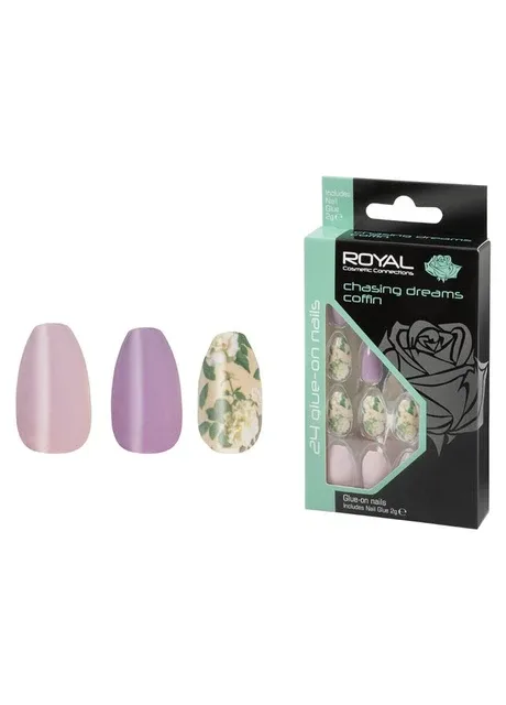 Накладні нігті в комплекті із клеєм Cosmetics 24 Glue-On Nail Tips "Chasing Dreams Coffin" Royal (301417141)