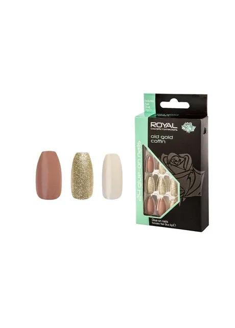 Накладні нігті з клеєм Cosmetics 24 Glue-On Nail Tips "Old Gold Coffin" Royal (301417168)