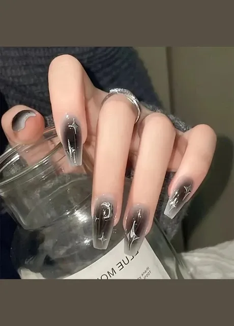 Накладні нігті в комплекті зі скотчем - Black Ghost Nails (301646611)