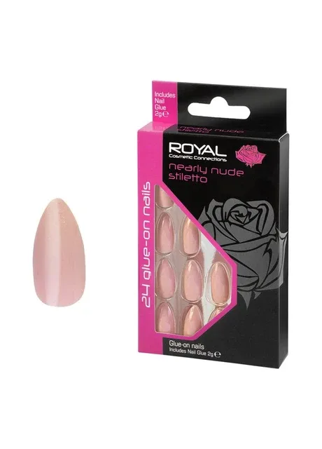 Накладні нігті в комплекті із клеєм Cosmetics 24 Glue-On Nail Tips "Nearly Nude Stiletto" Royal (301417159)