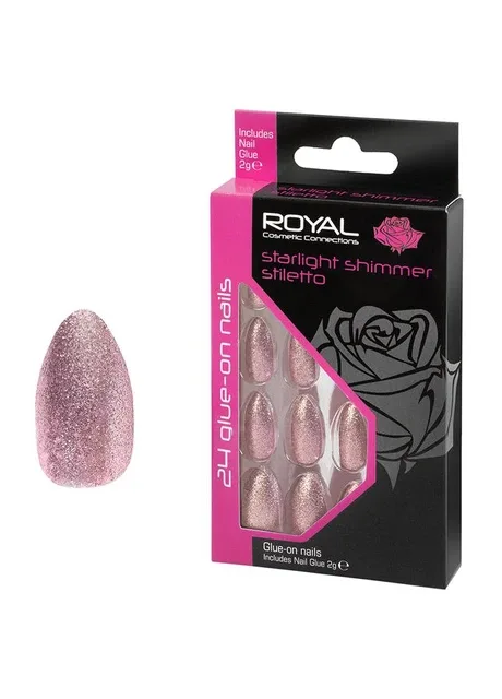 Накладні нігті в комплекті із клеєм Cosmetics 24 Glue-On Nail Tips "Starlight Shimmer Stiletto" Royal (301417162)