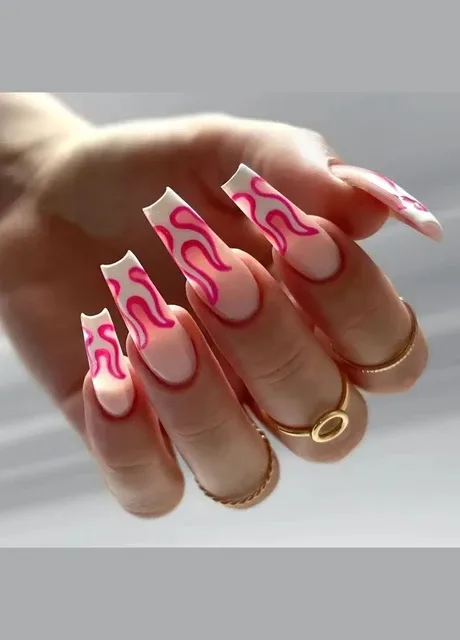 Набір накладних нігтів в комплекті з двостороннім скотчем - Pink Flame Nails (304996711)