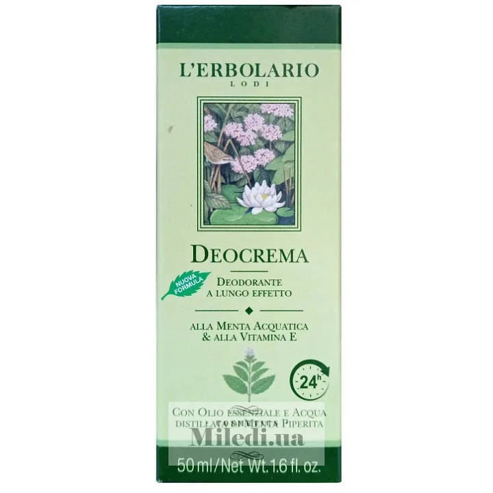 Дезодорант-крем з водяною м'ятою та вітаміном Е L`Erbolario Deo Crema alla Menta Acquatica Vitamina 50 мл
