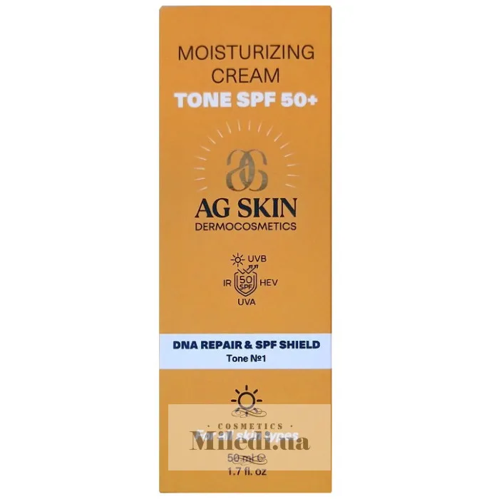 Сонцезахисний зволожуючий крем з тоном AG SKIN DNA Repair & SPF Shield Moisturising Cream Tone SPF50+ 50 мл