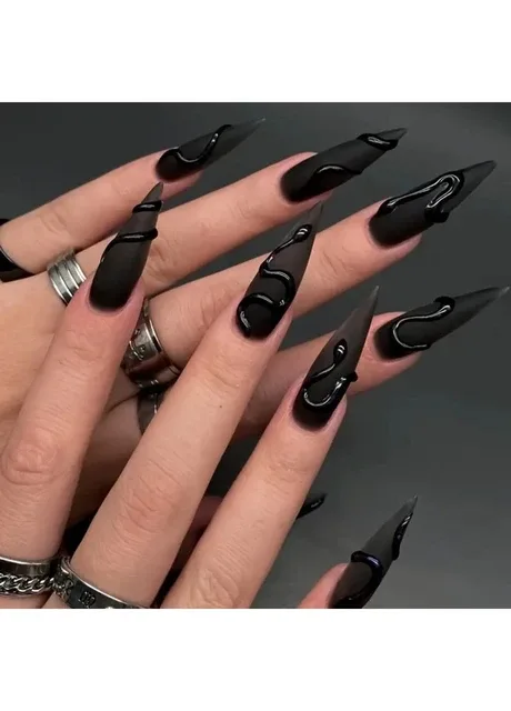 Набір накладних нігтів в комплекті з двостороннім скотчем - Black Stil 1 Nails (308357306)