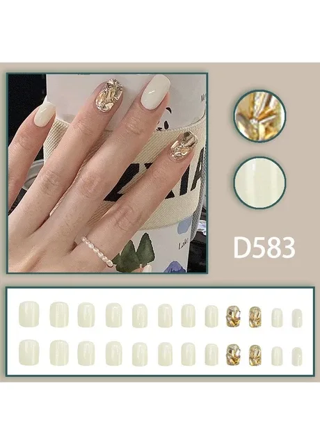 Накладні нігті Bananahall з клеєм D583 Білий з золотистим 24 шт (A9480) No Brand (389077808)