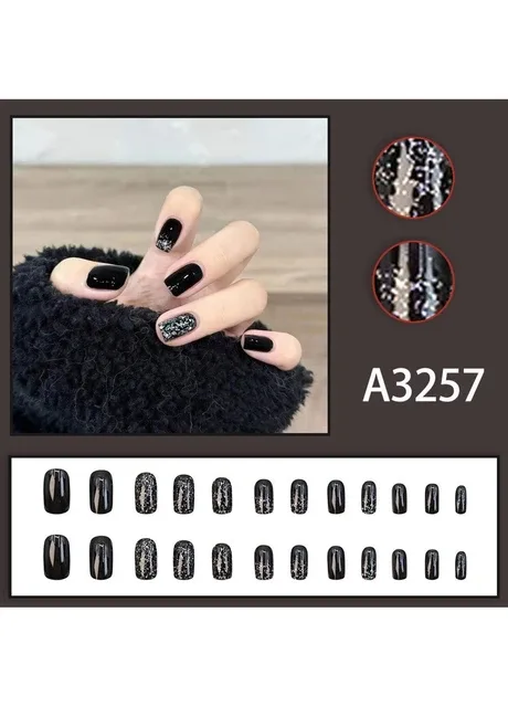 Накладні нігті з клеєм Bananahall A3257 Чорний з блискітками 24 шт (A9502) No Brand (389077798)