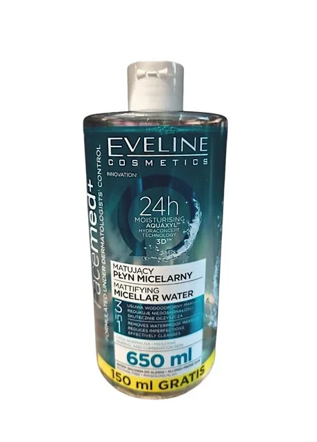 Міцелярна вода матувальна Facemed для вмивання 3 в 1 650 мл 3982 Eveline Cosmetics (403250879)