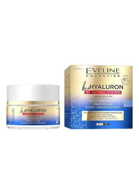 Eveline Cosmetics Крем-філер bio HYALURON 3 х RETINOL SYSTEM 60+ мультипоживний, інтенсивно регенерувальний день/ніч 50 мл — Крем, Польща (340110480)