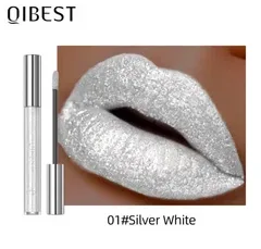 Рідка губна помада з блискітками QiBEST Diamond LipnGlaze №1 Silver White водостійка
